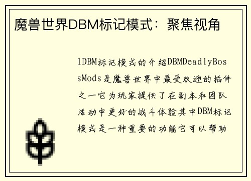 魔兽世界DBM标记模式：聚焦视角