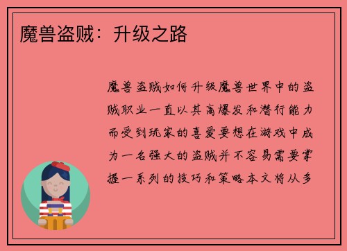 魔兽盗贼：升级之路